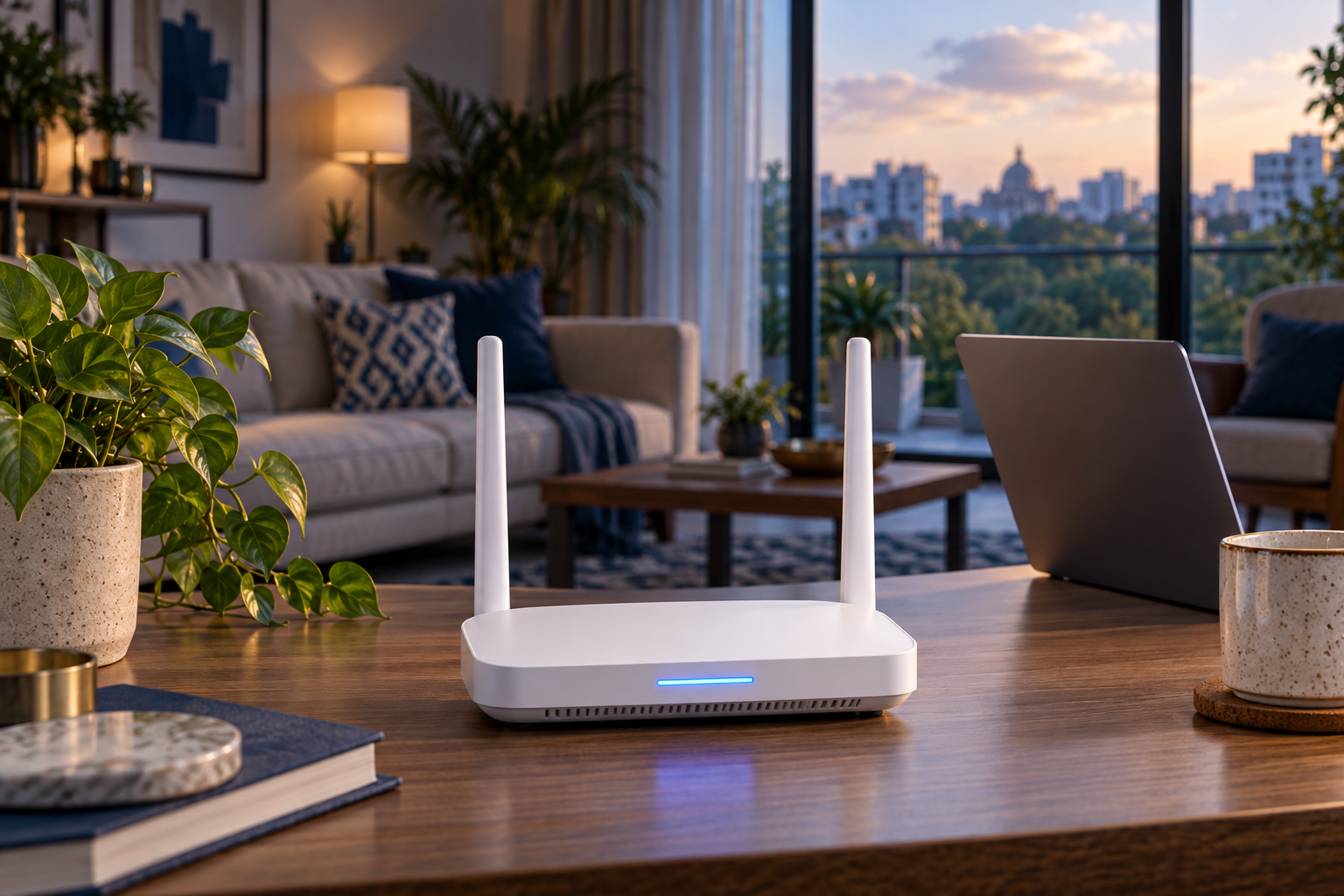 Wi-Fi router and laptop in a connected home